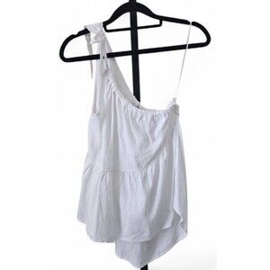Petal + Pup One Shoulder Top Women's Size XS White Linen Blend Flowy